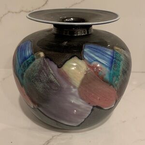 Handmade  Ceramic Vase with beautiful matte and glossy glazes- Signed on bottom